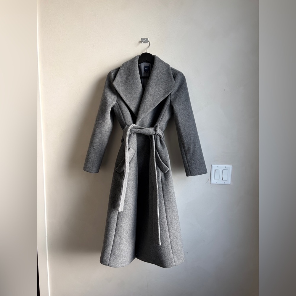 J. Crew Light Gray Wool Wrap Coat with Shawl Collar